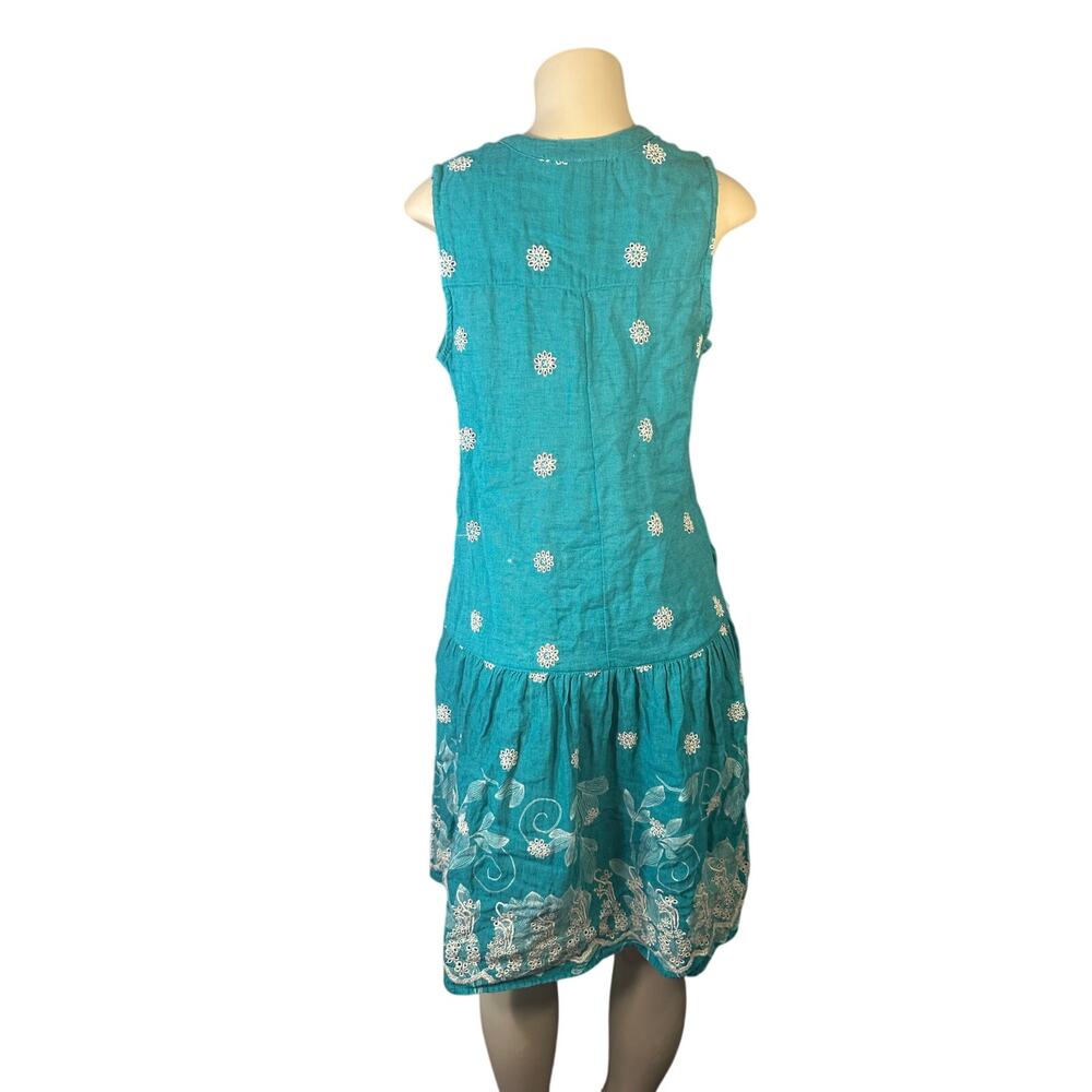 Women M Anthropologie Maeve Pippa Green Eyelet Button Floral Swing Mini Dress - Picture 5 of 7